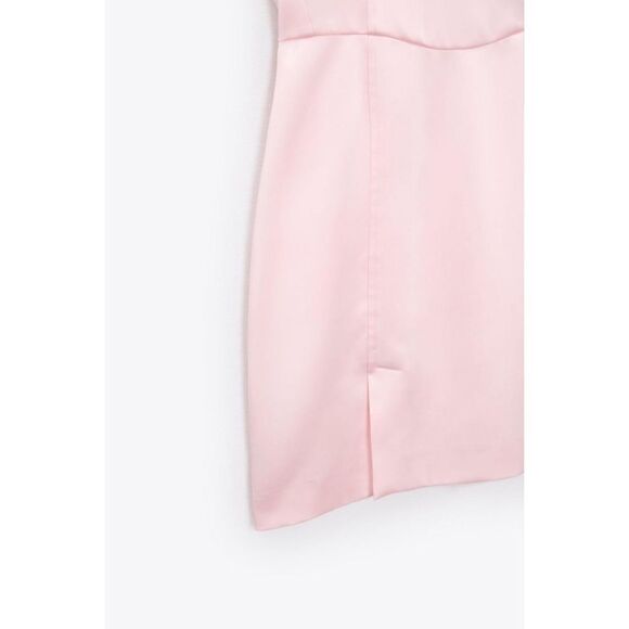 NWT Zara Pink Satin Effect Sleeveless V-Neck Short Mini Dress, Size Medium - Picture 5 of 15